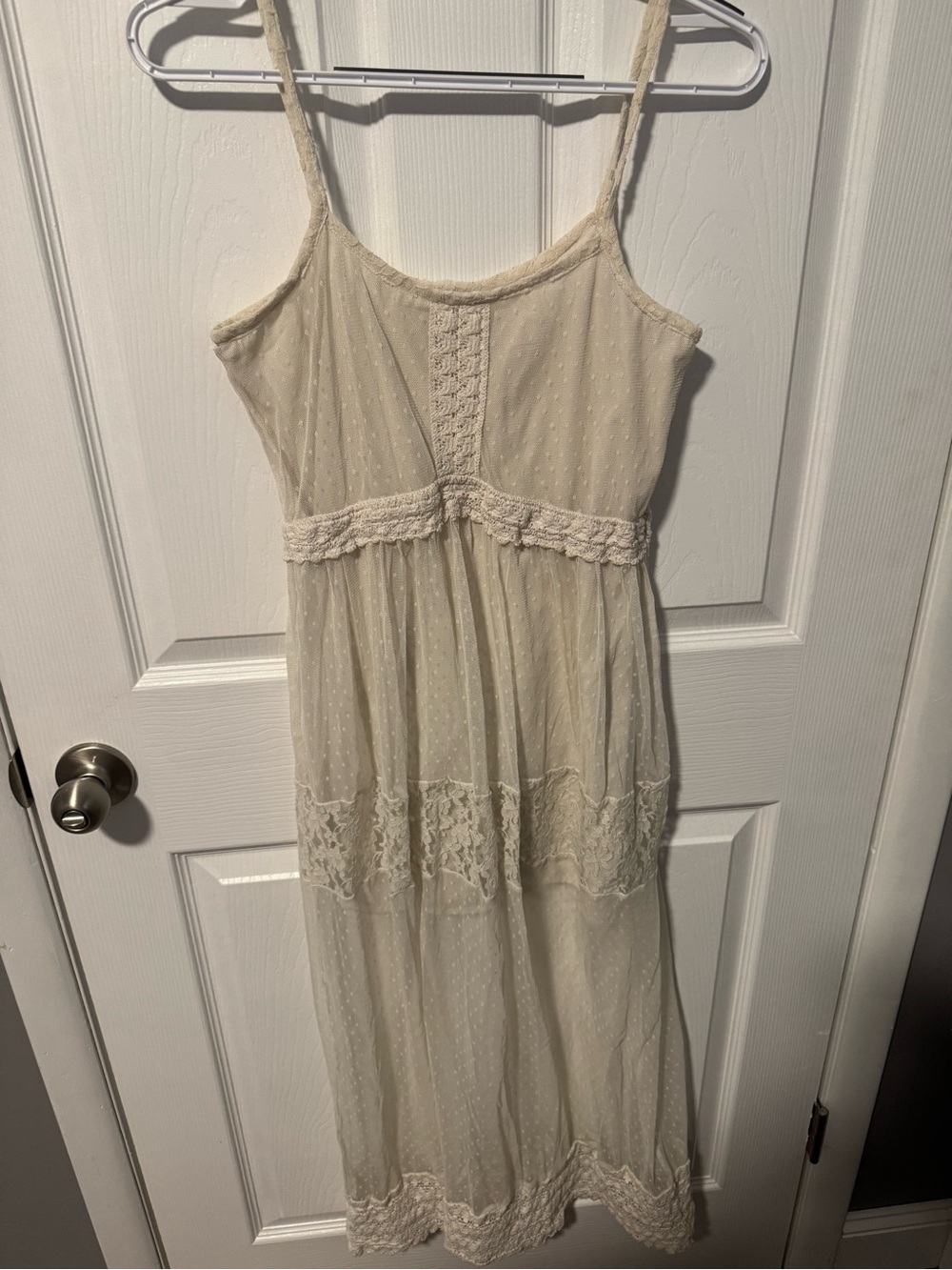Forever 21 Ivory Lace-Trim Spaghetti Strap Midi Dress